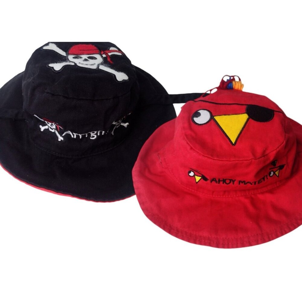 Flapjack Kids Youth Reversible Bucket Hat Pirate Parrot Red Black